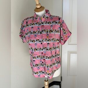 M&N Pink Kawaii Cat Print Button-Up Small | Y2K Cartoon Cutecore Top
